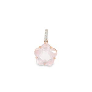 Pendentif "Mon Aurore Florale" - Quartz Rose 0,40ct & Diamants 0,10ct - Or 18K